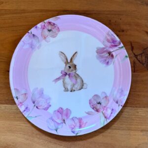 Prato sobremesa melamina coelha e flores lilás