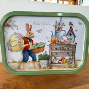 Bandeja retang metal coelho pink 40x29cm