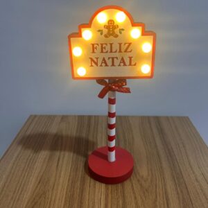 Placa Feliz Natal de madeira com led 24cm