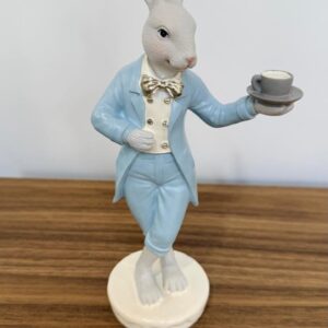 Coelho terno azul e xícara de resina 21cm
