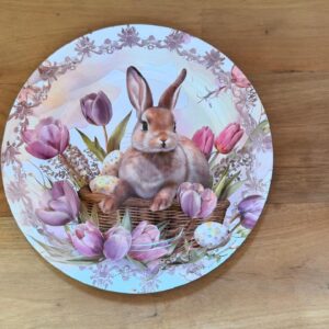 Sousplat coelho com flores lilás 33x33cm