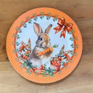 Sousplat coelho com poá laranja 33x33cm