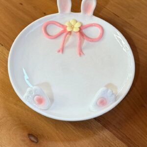 Prato decorativo laço rosa 18cm
