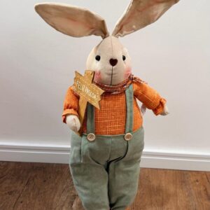 Coelho macacão verde laranja 70x18x10cm