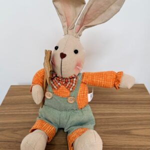 Coelho tecido macacão verde laranja 35x18x12cm