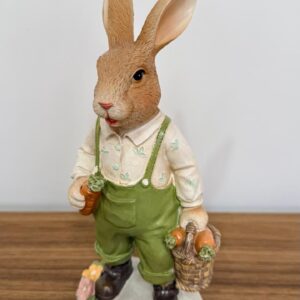 Coelho macacão verde de resina 21cm