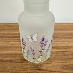 Vaso decorativo vidro com lavanda e borboleta 12,5cm