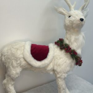 Rena branca em pé colar de pinha 60x45cm