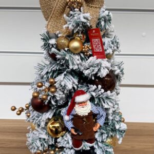 Árvore nevada decorada marrom e dourado 60cm