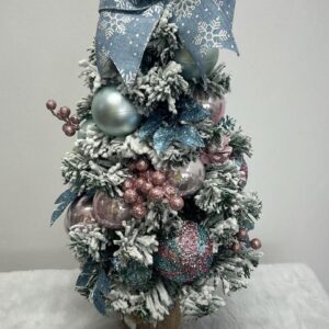 Árvore nevada decorada rosa e azul 60cm