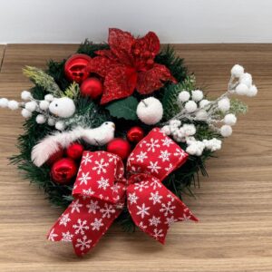 Arranjo de mesa verm branco redondo 30cm