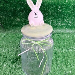 Pote de vidro com tampa coelho 24x11x11cm