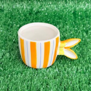 Caneca listrada amarelo e azul 11cm