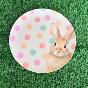 Prato sobremesa melamina bolinhas e coelho