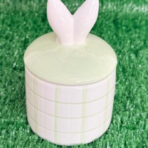 Pote com tampa orelha coelho bco verde 13cm