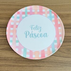 Prato raso melamina xadrez Feliz Páscoa