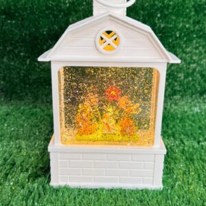 Lanterna branca com água, gliter e led 13x7x23cm