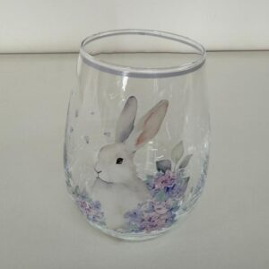 Copo de vidro Coelhos e flores lilás 500ml