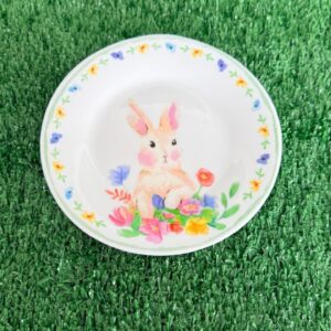 Kit 6 pratos sobremesa branco com flores e coelho 18cm