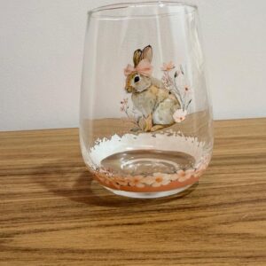 Copo de vidro Coelha e flores rosa 500ml