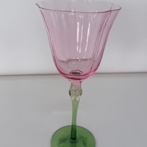 Taça de vinho de vidro rosa e verde 10,5cm