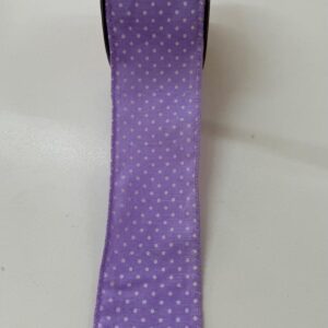 Fita aramada lilás com poá branco 6,3cmx9,14m