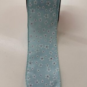 Fita aramada azul com flores brancas 6,3cmx9,14m