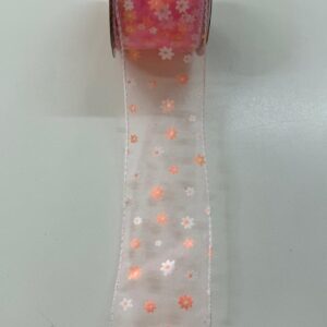 Fita aramada rosa transparente florida 6,3cmx9,14m