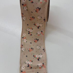 Fita bege com flores brancas e laranja 6,3cmx9,14m