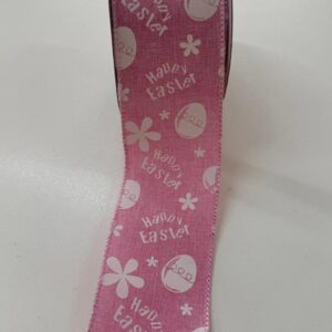 Fita aramada rosa Happy Easter, ovos e flores brancos 6,3x9,14cm