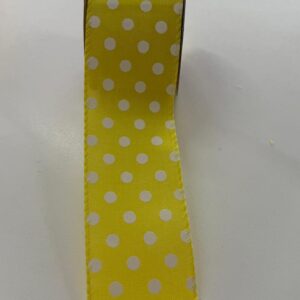 Fita aramada amarela com poá branco 6,3cmx9,14m