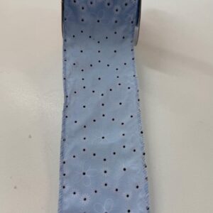 Fita aramada azul com flores brancas e pretas 6,3cmx9,14m