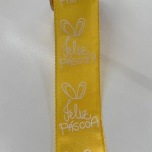 Fita aramada amarela Feliz Páscoa 6,3cmx9,14m