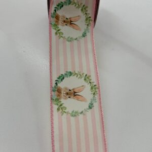 Fita aramada listrada rosa branca guirlanda coelho 6,3cmx9,14m