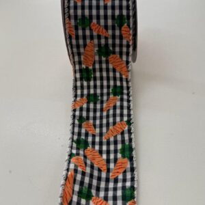 Fita aramada xadrez branca e preta com cenouras 6,3cmx9,14m