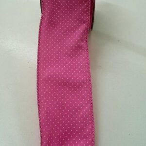 Fita aramada rosa com poá branco 6,3cmx9,14m