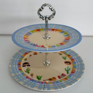 Suporte duplo para doces melamina xadrez azul 27,50cm