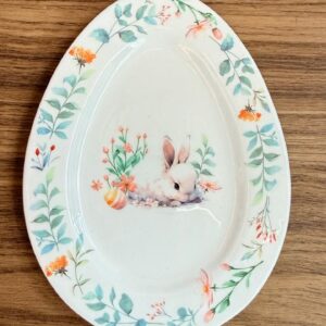 Mini prato oval porcelana coelho e flores 14cm