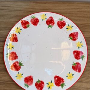 Prato raso porcelana morango borda vermelha 26cm