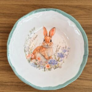 Bowl coelho e flores melamina 19cm borda verde