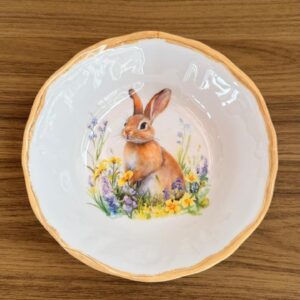 Bowl coelho e flores melamina 19cm borda amarela