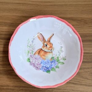 Bowl coelho e flores melamina 19cm borda rosa
