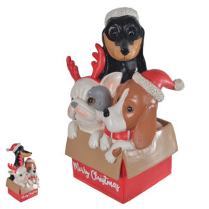 Cachorros na caixa de presente resina