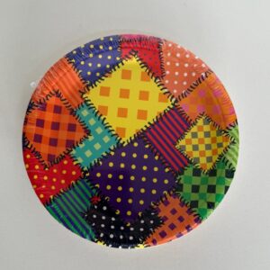 Prato descartável colorido retalho 18cm