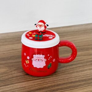 Caneca vermelha Noel com tampa 12cm
