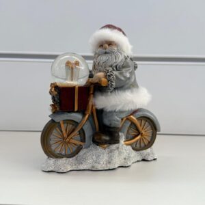 Noel na bicicleta com presente em resina 18cm