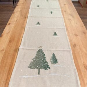 Caminho de mesa cru com árvores 40x173cm