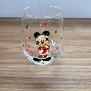 Copo vidro Mickey e Minnie Feliz Natal 560ml