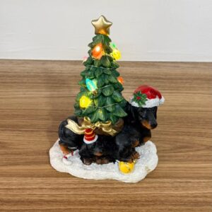 Cachorros com árvore de resina com leds 21x14,5x8,5cm