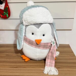 Pinguim pelúcia gorro azul 44cm